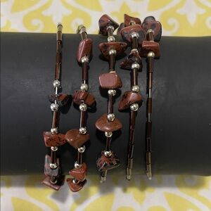 Artisan Made Brown Stone and Silver Beaded Wrap Bracelet from Brazil EUC